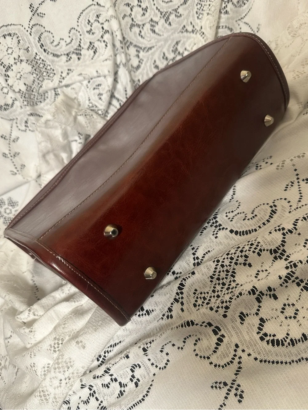 Classic Brown Leather Top-Handle Crossbody Bag